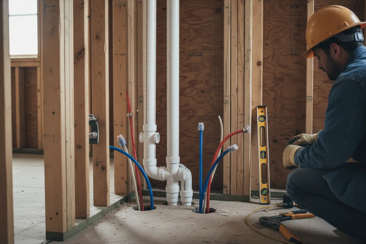 Drain and supply rough-in during Sump Pump Repair in Upper Lake